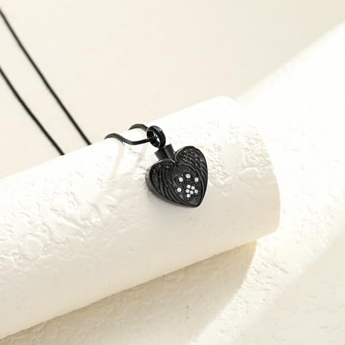 Heart Paw Print Urn Necklace for Ashes for Pet Stainless Steel Pendant - color: Black