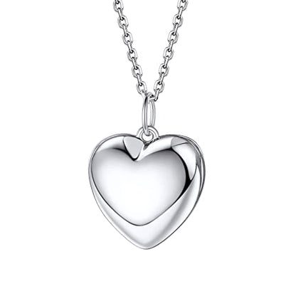 Bestyle Sterling Silver Heart Locket Necklace for Women, Dainty Cute Small Heart Locket Pendant in Gold/Rose Gold/Silver, Love Statement Jewelry Gift for Mother Wife - color: A0. Plain Bold Heart-Silver-Locket Only, NO Custom
