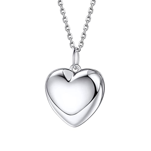 Bestyle Sterling Silver Heart Locket Necklace for Women, Dainty Cute Small Heart Locket Pendant in Gold/Rose Gold/Silver, Love Statement Jewelry Gift for Mother Wife - color: A0. Plain Bold Heart-Silver-Locket Only, NO Custom