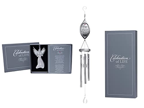 Celebration of Life Wind Chimes and Angel - Heartfelt Sympathy Gift Set/Christmas Memorial Gift/in Loving Memory