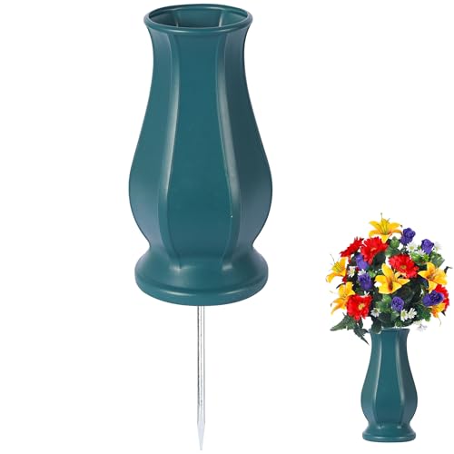 Cemetery Grave Vase for Fresh/Artificial Flowers,Memorial Flowers Holders with Long Spike Stake for Garden, Lawn, Yard,Memorial Grave Decorations (1, Blue) - color: Blue