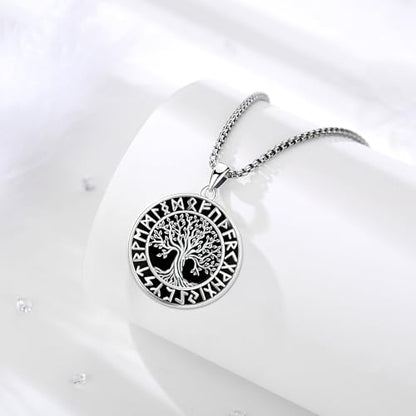Sterling Silver Tree of Life Necklace for Women Oval Family Tree Necklace Abalone Shell Moonstone Pendant Mother Day Necklace for Mom Tree of Life Jewelry - style: Tree of Life- Obsidian(Round）