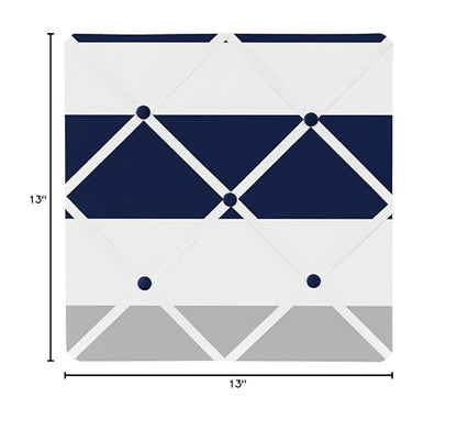 Navy Blue, Gray and White Fabric Memory/Memo Photo Bulletin Board for Stripe Collection - color: Blue and Grey Stripe