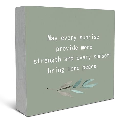 SRADMO May Every Sunrise Provide More Strength and Every Sunset Bring More Peace Wood Box Sign Desk Decor, Rustic Inspirational Wooden Block Box Sign Decoration For Office Shelf Table Decor (Green) - color: MAY-green, size: 5 x 5 inches