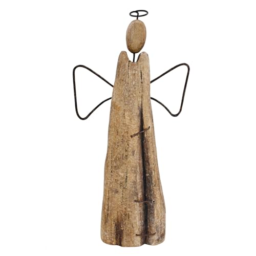 Rustic Wood Angel Figurine Hand Craved Sculpture Tabletop Decor Statue Home | Farmhouse Decor Memorial Gift 10.8" H - size: 10.8"H