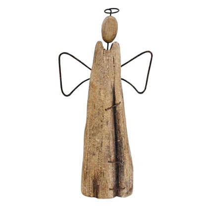 Rustic Wood Angel Figurine Hand Craved Sculpture Tabletop Decor Statue Home | Farmhouse Decor Memorial Gift 10.8" H - size: 10.8"H