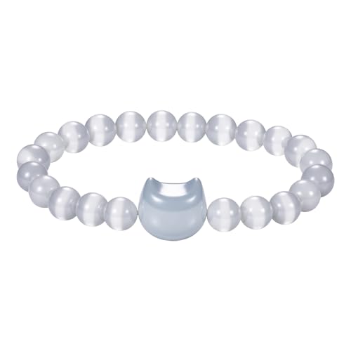 Cupimatch Women Cat Paw Bracelet: 8mm Natural Obsidian Healing Crystal Stretch Bracelet Adjustable Pet Memorial Jewelry for Women - color: white