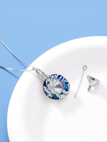 TOUPOP Phoenix Urn Necklace Cremation Jewelry for Ashes 925 Sterling Silver Crystal Phoenix Pendant with Funnel Filler Memorial Jewelry Gifts for Women - color: 01-Blue Phoenix
