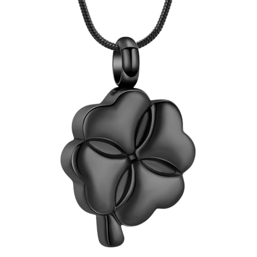 Cremation Jewelry Memorial Urn Necklace for Ashes Lucky Four-Leaf Clover Urn Pendant Necklace Ashes Keepsake for Women Men - color: Black