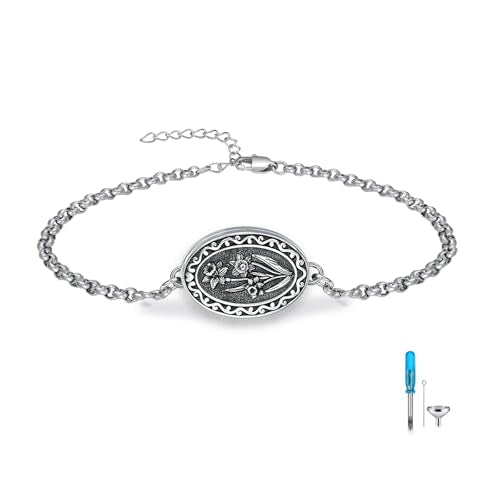 Birth Flower Urn Bracelet for Ashes for Women 925 Sterling Silver Cremation Bracelet Memorial Keepsake Jewelry for Human Ashes - style: 03-March-Daffodil