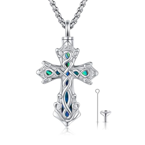 925 Sterling Silver Celtic Cross Urn Necklace for Ashes | Memorial Keepsake Cremation Catholic Jewelry for Men Women - color: silver-a