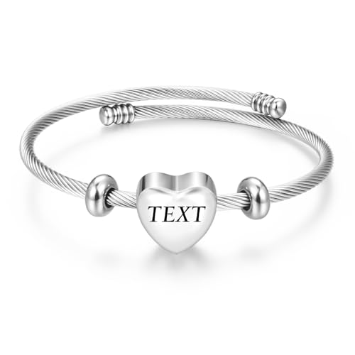 abooxiu Lock Cremation Bracelet for Ashes Key Ash Bracelet Stainless Steel Urn Bracelets for Ashes for Women Memorial Ashes Holder - Never Say Goodbye&Forever in my heart - style: Heart-Pink-engraving