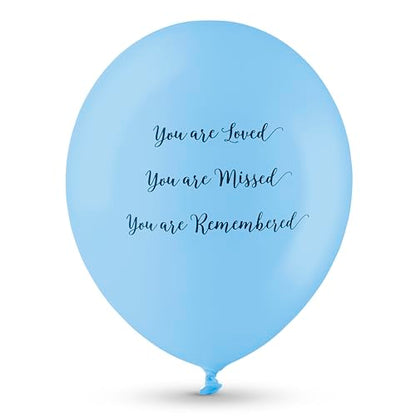 ANGEL & DOVE 25 Blue Funeral Balloons 'You are Loved, Missed, Remembered' Biodegradable - Memorial, Celebration of Life