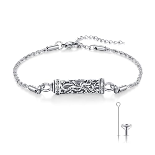 TUGHRA Ashes Bracelet for Women Urn Bracelet for Ashes 925 Sterling Silver Cremation Jewelry Memorial Gifts Keepsake Bracelet - style: Ashes Bracelet-cylinder-tree of life-oxidation