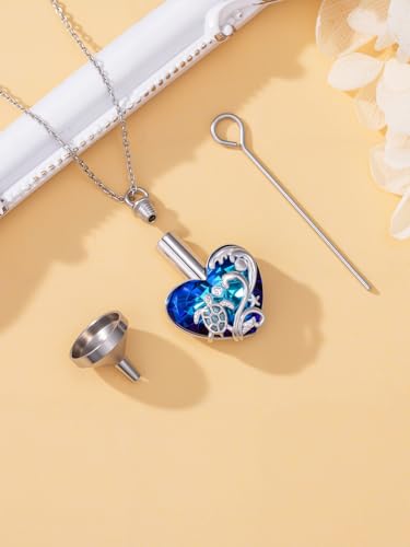 TOUPOP Sterling Silver Urn Necklace for Ashes with Crystal Memorial Keepsake Dragonfly/Butterfly/Cardinal/Cat/Dolphin Cremeation Jewelry Birthday Mothers Day Christmas Gifts for Her Women - style: Sea Turtle