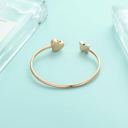Heart Cremation Bracelets for Ashes Crystal Butterfly Urn Bracelets Stainless Steel Openable Cuff Bangle Memorial Keepsakes Jewelry for Men Women - color: Rosegold