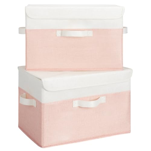 GRANNY SAYS Memory Keepsake Storage Box, Fabric Storage Bins with Lids | Flip-Top Lid, Collapsible, Stackable, 3 Handles, Ideal for Closet Clothes Blanket Toys, Large, Pink, 2-Pack - color: White/Pink, size: Large-2 Pack
