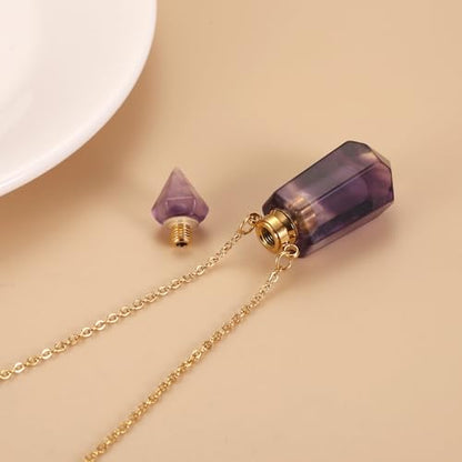 Gold Stainless Steel Urn Necklace For Ashes Of Loved Ones Natural Crystal Gemstones Cremation Keepsake Jewelry Hexagonal Prism Memorial Pendant For Women Mom - color: Purple