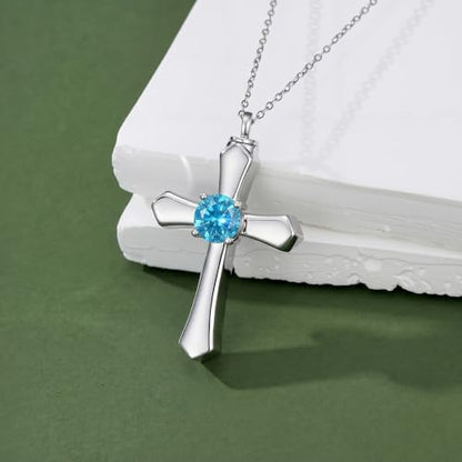 YYB Urn Necklace for Ashes Women Heart Birthstone Cross Cremation Jewelry | Memorial Keepsake Funeral Jewelry for Loved Ones (with Funnel Filler) - color: 12--Topaz December