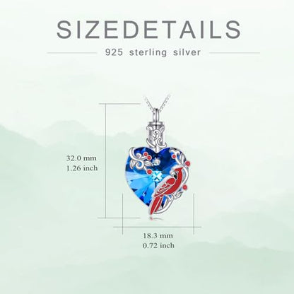 TOUPOP Sterling Silver Urn Necklace for Ashes with Crystal Memorial Keepsake Dragonfly/Butterfly/Cardinal/Cat/Dolphin Cremeation Jewelry Birthday Mothers Day Christmas Gifts for Her Women - style: Cardinal
