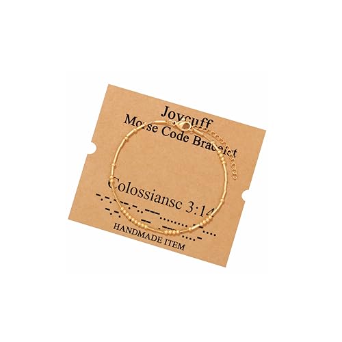 JoycuFF Inspirational Morse Code Bracelets for Women Silver Beads Jewelry Encouragement Mantra Gifts for Her - style: Gold-Christian-Colossiansc 3:14
