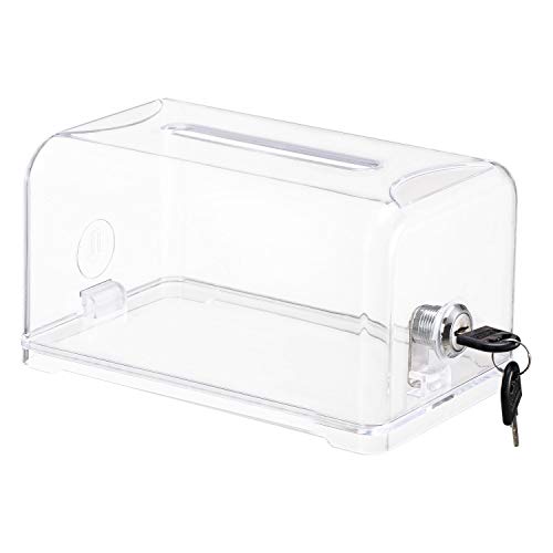 Polmart Tip / Donation / Suggestion / Business Card Collection Box with Lock (Clear Color / Transparent)