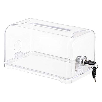 Polmart Tip / Donation / Suggestion / Business Card Collection Box with Lock (Clear Color / Transparent)