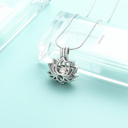 Cremation Jewelry Lotus Flower Urn Necklaces for Ashes Stainless Stell Memorial Ash Pendant Necklaces with Mini Urn Keepsake Ash Jewelry for Men Women Gifts with Funnel Filler Kit - color: Silver
