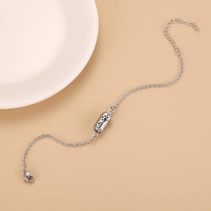 Pet Cremation Jewelry Stainless Steel Paw Print Tube Urn Necklace For Cat Dog Ashes Necklace For Women Keepsake With Filling Kits - color: Bracelet