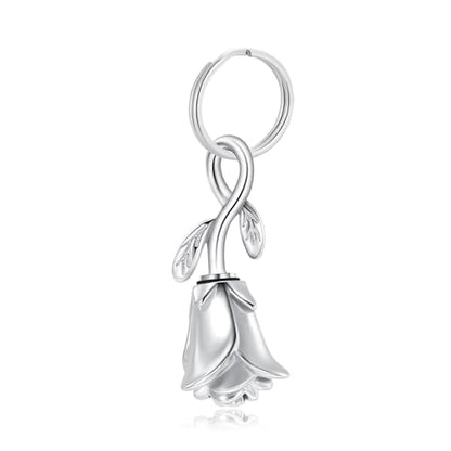 zeqingjw Urn Keychain Cremation Jewelry for Ashes Rose Flower Memorial Keychain Funeral Keepsake Ashes Pendant Gift - color: Silver