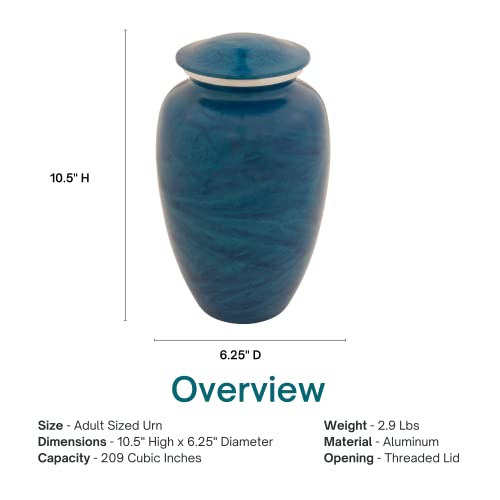 Monet Cremation Urn for Ashes, Aluminum, Blue Urn, Adult Sized Cremation Urn, 10.5 Inches High - color: Blue