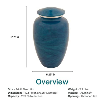 Monet Cremation Urn for Ashes, Aluminum, Blue Urn, Adult Sized Cremation Urn, 10.5 Inches High - color: Blue