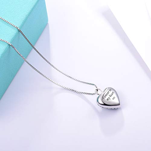 925 Sterling Silver Cremation Necklace CZ Heart Urn Pendant Jewelry for Pet Human Ashes Keepsake Memorial Jewelry Gift for Women - color: Blue