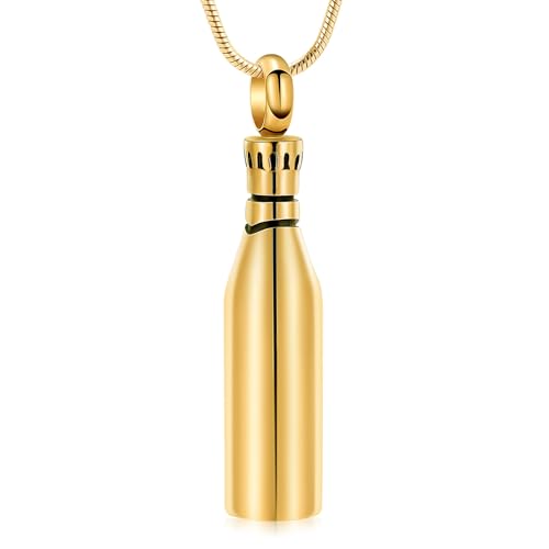 Beer Bottle Urn Necklace for Ashes Bar Cremation Jewelry for Women Men Stainless Steel Memorial Necklaces Ash Pendant for Human Pets Keepsake Jewelry for Loved Ones with Fill Tool - color: C-Gold