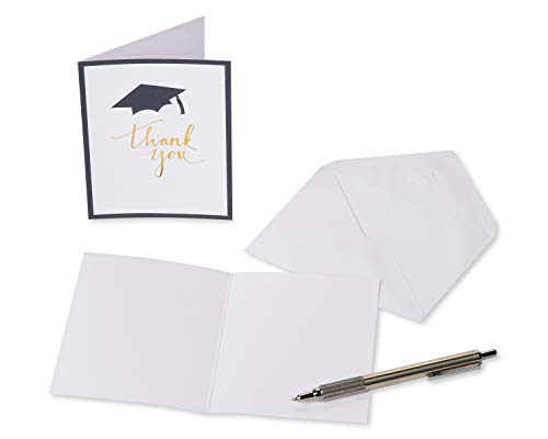 American Greetings 50-Count Graduation Thank You Note Cards, Mortar Board Gold Script Design - color: Black, Gold, White, size: 50