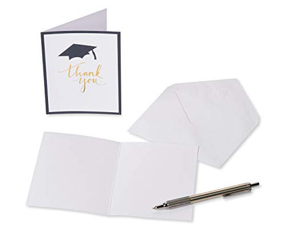 American Greetings 50-Count Graduation Thank You Note Cards, Mortar Board Gold Script Design - color: Black, Gold, White, size: 50