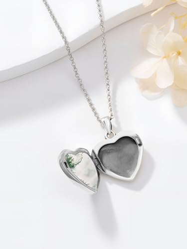 Personalized Heart Locket Necklace That Holds Pictures 925 Sterling Silver Custom Photo Lockets Necklaces Jewelry Gifts for Family Women Lover - color: Skull-Moss Agate, style: Locket Only