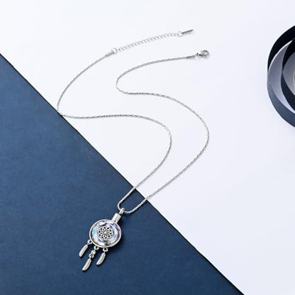 constantlife Circle of Life Dreamcatcher Cremation Jewelry for Ashes Stainless Steel Crystal Pendant Urn Necklace Keepsake Human Pet Memorial Gift for Women Men - color: Silver-Purple
