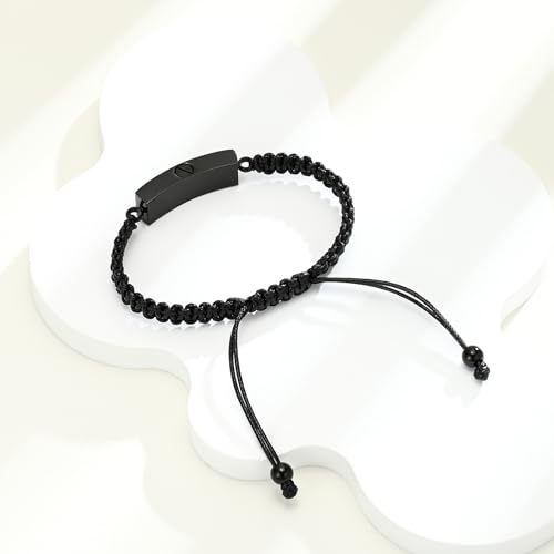Cuban block Urn Bracelet for Ashes Cremation Jewelry Stainless Steel Memorial Locket Keepsakes Jewelry Braided rope Urns Bracelet for Men Gifts - color: Black