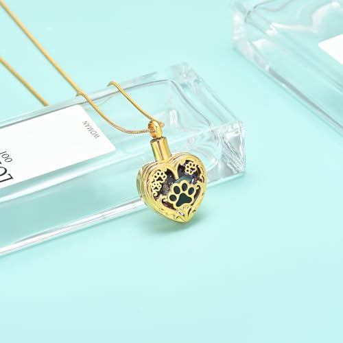 Heart Urn Necklace For Ashes Birthstone Pet Memorial Jewelry Dog Paw Print Cremation Pendant Stainless Steel Keepsake Gift For Pet Lovers - color: Gold purple