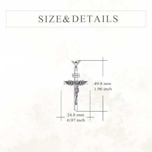925 Sterling Silver Cross Necklace for Men & Women Crucifix Jesus/Cross Pendant with 22"+2" Stainless Steel Chain Jewelry Gift for Christmas, Father's Day, Mother's Day, Birthday-Gift Box Included - style: B06 Crucifix