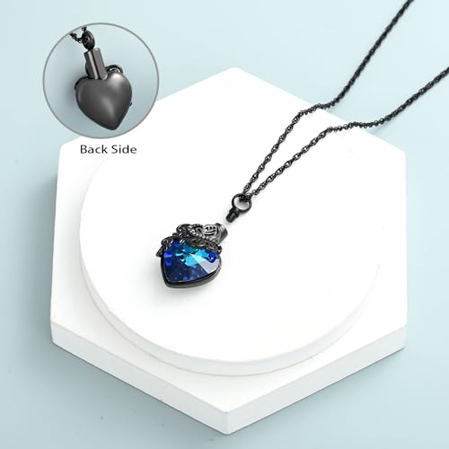 shajwo Butterfly Heart Urn Necklaces Cremation Jewelry for Ashes for Women Men Memorial Human Ashes Pendant - color: 1-Black-Blue