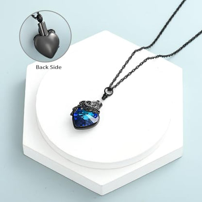 shajwo Butterfly Heart Urn Necklaces Cremation Jewelry for Ashes for Women Men Memorial Human Ashes Pendant - color: 1-Black-Blue