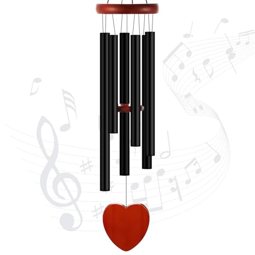 Leinuosen Wind Chimes for Outside Wind Chimes Outdoors Deep Tones 28" with 6 Aluminum Tubes Memorial Sympathy Windchime for Valentine Tree Decor Garden Courtyard Mom Loved One Gifts(Heart,Black) - color: Black, style: Heart