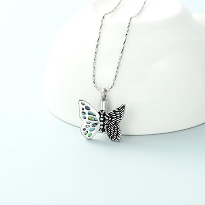 Imrsanl Butterfly Urn Necklace for Ashes Angel Wing Cremation Jewelry Keepsake Funeral Memorial Pendant Gifts of Loss Loved Ones for Women - color: Silver