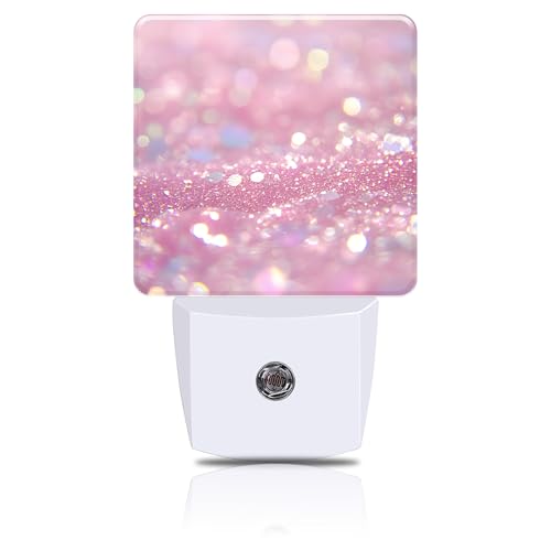 Pink Glitter Night Light, Plug-in Nightlight with Dusk to Dawn Auto Sensor for Home Bedroom Bathroom Hallway Stairway Kitchen 0.5W Sleep Friendly Led Lamp for Women Men - color: Pink Glitter