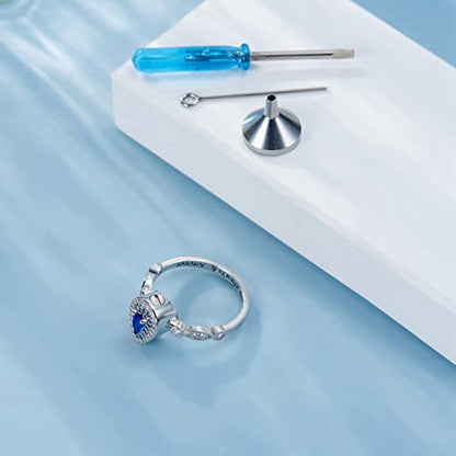 Sariel Teardrop Cremation Ring for Ashes - 925 Sterling Silver Urn Keepake Rings Memorial Jewelry for Women - color: Blue