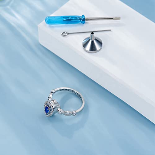 Sariel Teardrop Cremation Ring for Ashes - 925 Sterling Silver Urn Keepake Rings Memorial Jewelry for Women - color: Blue