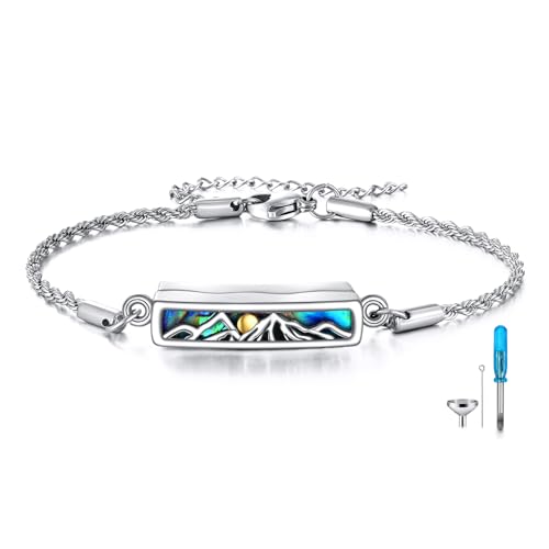 ONEFINITY Urn Bracelet for Ashes Abalone Shell Tree of Life/Hummingbird/Mountain/Butterfly/Dragonfly/Opal Bracelet Cremation Jewelry Gifts for Women - color: Mountain