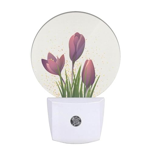 Tulip Night Light Purple Flower Tulips Floral LED Dusk to Dawn Plug-in Nightlight Auto Sensor for Bedroom Bathroom Hallway Living Room - color: Tulips